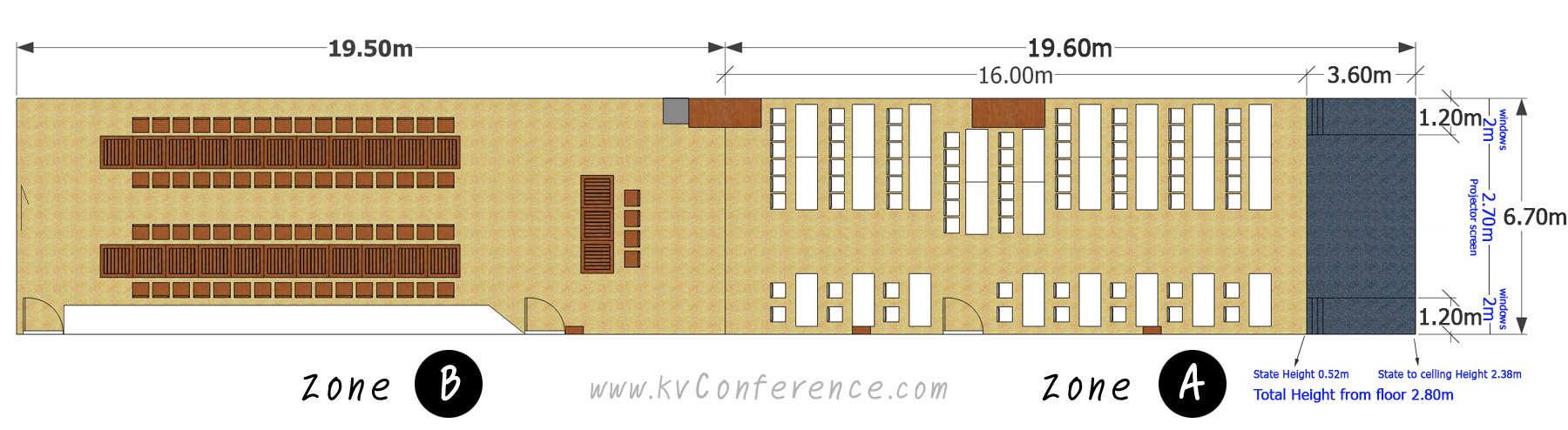 แปลนห้องประชุม KV Conference — Zone A และ Zone B